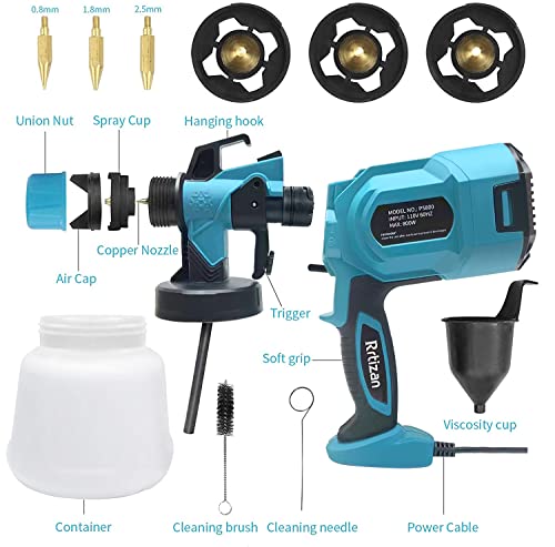Rrtizan Paint Sprayer, 800W High Power HVLP Spray Gun, Electric Paint Gun with 3 Copper Nozzles, 3 Spray Patterns for Painting Ceiling, Fence, Cabinets, Tables, Chairs, Walls and Crafts | The Storepaperoomates Retail Market - Fast Affordable Shopping