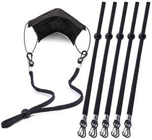 Adjustable Mask Lanyard Extra Long Face Mask Neck Strap Hanger/Holder, Elastic Rope with Double Clips & Snap Button, Great for Kids & Adults, Value Pack of 5, Black