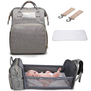 Baby Diaper Bag Backpack, Multifunction Diaper Bag Large Capacity Waterproof Baby Changing Bags for Mom and Dad, with Changing Station Diaper Bags and Insulated Bottle Pockets (grey)