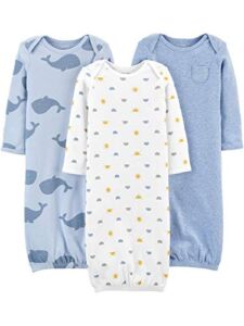 Simple Joys by Carter’s Baby Boys’ Cotton Sleeper Gown, Pack of 3, Whales/Sun/Dog, 0-3 Months