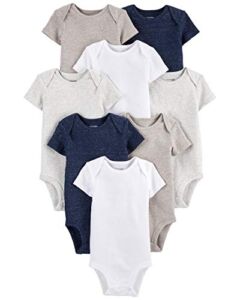 Simple Joys by Carter’s Unisex Babies’ Short-Sleeve Bodysuit, Pack of 8, Navy Heather/White/Oatmeal, 0-3 Months