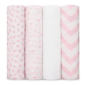 Muslin Swaddle Blankets Neutral Receiving Blanket Swaddling, Wrap for Boys and Girls, Baby Essentials, Registry & Gift by Comfy Cubs (Pink)