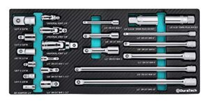 DURATECH 22-Piece Drive Tool Accessory Set, Includes Socket Adapters, Extension Bars, Universal Joints, Spark Plug Sockets, Professional Socket Accessories, Cr-V Steel Made, EVA Foam Package