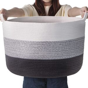 Large Cotton Rope Storage Basket: Humbson Baby Laundry Woven hamper – 21.7 x 21.7 x 13.8 Inch – Nursery Toy Basket – Bedroom Living Room Floor Blanket Baskets – 87L
