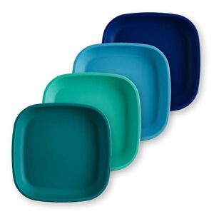 RE-PLAY Made in USA 4pk of 7.375″ Deep Walled Plates in Aqua, Sky, Navy and Teal | Made from Recycled Heavyweight Polypropylene | Dishwasher Safe | BPA Free | True Blue (4PK)
