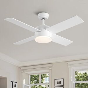 Ceiling Fans with Lights Remote Control,SNJ 44 inch Modern Ceiling Fan for Bedroom,Kitchen,Living Room,White Ceiling Fan with Light indoor,AC Quiet Reversible Motor Fan,LED,Timing,4 Blades
