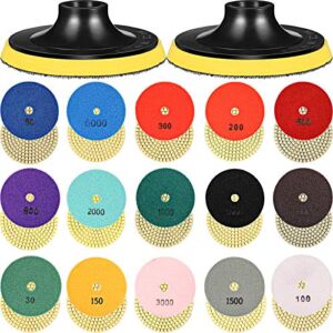 BBTO 18 Pieces 4 Inch Diamond Polishing Pads Set, 16 Pieces 30-8000 Grit Pads with 2 Pieces Hook and Loop Backing Holder Pads for Granite Stone Concrete Marble Floor Grinder or Wet Polisher