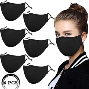 6Pack Black Reusable Breathable Cloth Face Protection，Adjustable Washable Male and Women Fashion Face Protection Cover