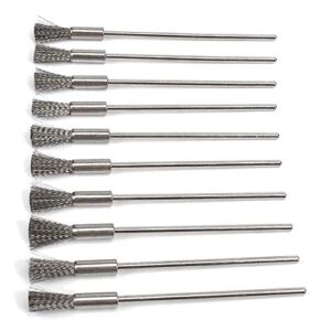 10 Pieces Extended Stainless Steel Wire Steel Cleaning End Brushes Pen Wire Brush Rust Paint Removal Bits Polishing Rotary Tools Accessories 3 MM Mandrel (6mm end Brush)