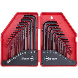 30-Piece Premium Hex Key Allen Wrench Set, SAE and Metric Assortment, L Shape, Chrome Vanadium Steel, Precise and Chamfered Tips | SAE 0.028 – 3/8 inch | Metric 0.7 – 10 mm | In Storage Case