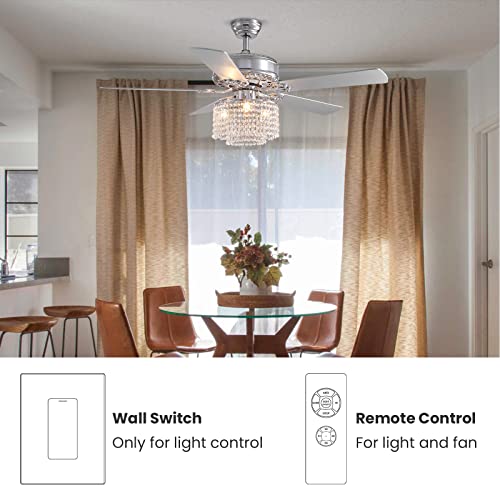 CROSSIO 52 Inch Crystal Ceiling Fan with Light and Remote Control, Modern Chandelier Fan with 5 Reversible Wood Blades Chrome Fandelier for Living Room Bedroom (Fine line crystal-ceiling fan) | The Storepaperoomates Retail Market - Fast Affordable Shopping