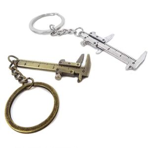 Honbay 2PCS Mini Metal Movable Vernier Caliper Ruler Key Chain Keyring for Men Women