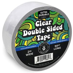 Clear Double Sided Tape for Crafts 2 inch Wide Heavy Duty Adhesive Tape Two Side Strong Sticky Thin Mounting Tape for Poster Carpet Wall Safe Doublesided Stick – 90FT x 2″