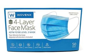 Wovenx – FDA Registered, ASTM Level 3 Face Mask, Pleated, Blue, 4 Ply-50 Pack