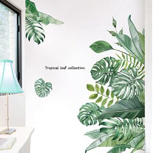 Green Tropical Leaves Wall Decal, MODOWEY Nature Palm Tree Leaf Plants Wall Sticker Art Murals, Waterproof DIY Wall Decor for Bedroom Living Room Classroom Offices Home Decoration