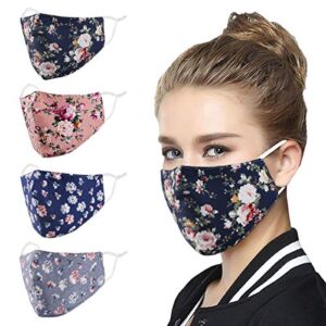 Face Mask Washable Reusable Adjustable Ear Loops, Flowers Breathable Fabric Covering Cute Fashionable Decorative Comfort for Women Man Adult Gift Fabric Facemask