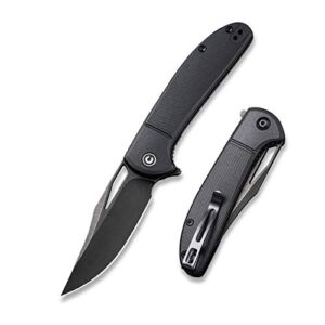 CIVIVI Ortis Flipper Pocket Knife, 3.25″ Black Stonewashed 9CR18MOV Blade Liner Lock Knife For EDC C2013D (Double Black)
