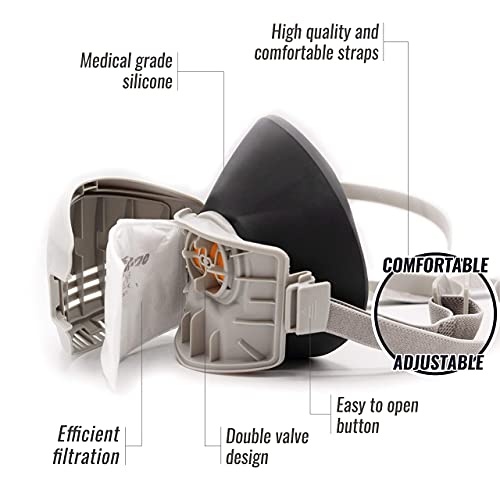 Tesoro Moda Reusable Respirator Mask with 7 Filters – Half Mask Respirator for Woodworking, Welding, Polishing Painting and Work Protection – Comfortable Quick-Release Headband and Dual Filtration | The Storepaperoomates Retail Market - Fast Affordable Shopping