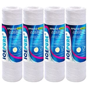 5 Micron 10″ x 2.5″ String Wound Sediment Water Filter Cartridge for Well filter Universal Replacement for Any 10 inch RO Unit, WP-5, Aqua-Pure AP110, CFS110, Culligan P5, WFPFC4002, WP-5, CW-MF,4PACK