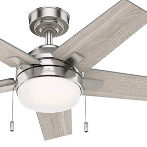 Hunter Fan 44 inch Contemporary Brushed Nickel Indoor Ceiling Fan with Light Kit and Pull Chain (Renewed)