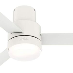 Hunter Fan 44 inch Low Profile Matte White Indoor/Outdoor Ceiling Fan with Light Kit and Remote Control (Renewed)