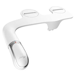 Bio Bidet by Bemis SlimTwist Simple Bidet Toilet Attachment in White with Dual Nozzle, Fresh Water Spray, Non Electric, Easy to Install, Brass Inlet and Internal Valve