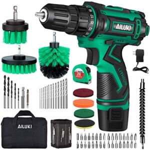 Cordless Drill Driver Kit,67Pcs 12V Drill Set Lithium-Ion Battery,Magnetic Wristband Brushes Tape Measure,Max Drill 280 In-lb Torque,3/8” Keyless Chuck,25+1 Metal Clutch and Built-in LED