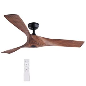 VONLUCE 52″ Industrial Ceiling Fan No Light with Remote Control, Mid Century Ceiling Fans with 3 Walnut ABS Blades, Indoor Ceiling Fan Airplane Propeller for Kitchen Bedroom Living Room