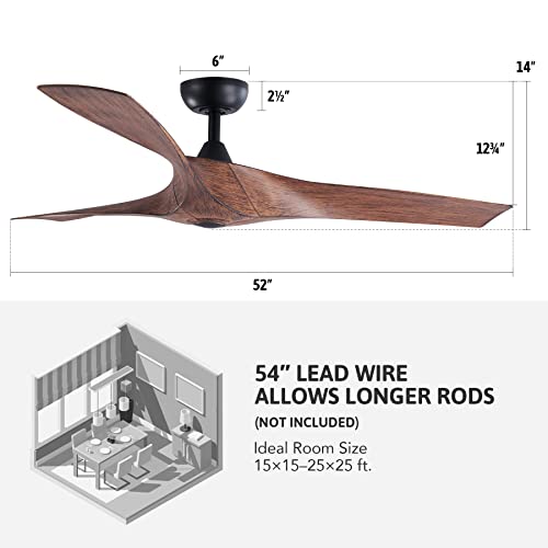 VONLUCE 52″ Industrial Ceiling Fan No Light with Remote Control, Mid Century Ceiling Fans with 3 Walnut ABS Blades, Indoor Ceiling Fan Airplane Propeller for Kitchen Bedroom Living Room | The Storepaperoomates Retail Market - Fast Affordable Shopping