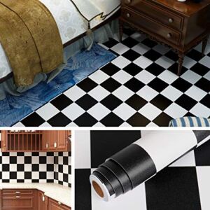 Livelynine Checkered Black and White Vinyl Flooring Roll 15.8×78.8 in Waterproof Peel and Stick Floor Tile for Bedroom Kitchen Backsplash Bathroom Floor Covering Peel and Stick Flooring Stickers