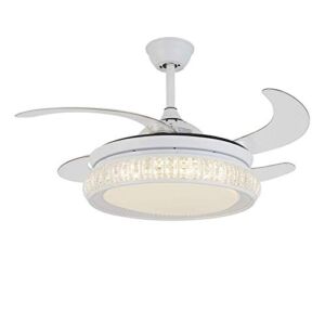 Modern Fandelier Retractable Blades Ceiling Fans with LED Light and Remote Control, Light Changes Noise-Free Crystal Chandelier Fan for Indoor Living Room Bedroom 42Inches