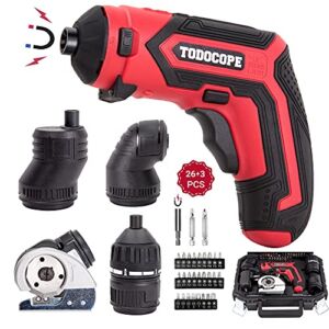 TODOCOPE 4 in 1 Electric Screwdriver Cordless, 4V MAX 1500mAh Li-ion Cordless Screwdriver Rechargeable, with 4 Multi-function Attachment and Charger