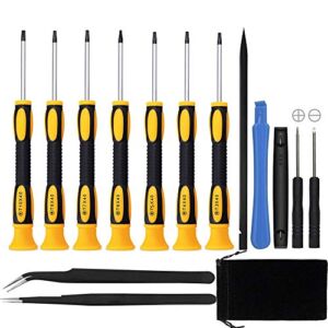 15 in 1 Torx Screwdriver Set with T3 T4 T5 T6 T8 T10 Security Torx screwdriver and ESD tweezers, Magnetic Screwdrivers Precision Repair Kit for Xbox, iPhone, PS4, Macbook, Watch, Electronics