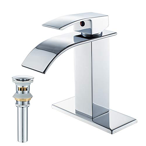 VOTON Chrome Bathroom Faucet Waterfall Single Handle Single Hole Bathroom Sink Washbasin Faucet with Pop-up Drain | The Storepaperoomates Retail Market - Fast Affordable Shopping