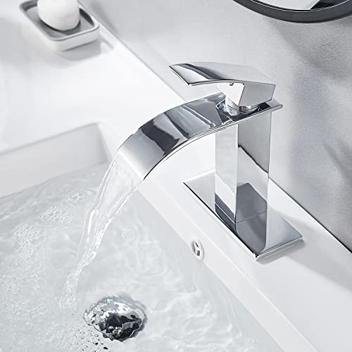 VOTON Chrome Bathroom Faucet Waterfall Single Handle Single Hole Bathroom Sink Washbasin Faucet with Pop-up Drain | The Storepaperoomates Retail Market - Fast Affordable Shopping