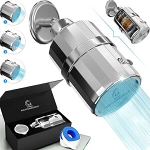 AquaHomeGroup Shower Head Filter – High Pressure Luxury Filtered 15 Stage For Hard Water Vitamin C + E Removes Chlorine and Impurities – 2 Cartridges Included Wall-Mounted Showerhead Output – 3 Modes