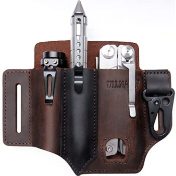 WILNARA Leather Edc Holster Multitool Sheath for Belt, Tactical Pen Holster, Flashlight Holster, Everyday Carry Retro Pocket with Keychain, Handy & Durable(Dark Brown) | The Storepaperoomates Retail Market - Fast Affordable Shopping