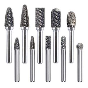 Double Cut Carbide Rotary Burr Set – 1/4’’ Shank 10 pcs Tungsten Steel Rotary Tool Bits, Die Grinder Bits for Metal Polishing Wood Carving Drilling Engraving by ORAPXI