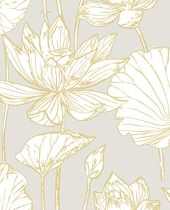 NextWall Lotus Floral Peel and Stick Wallpaper (Metallic Gold & Gray)