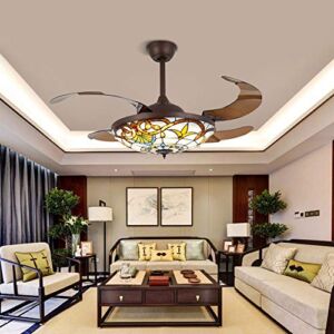 Gdrasuya10 42 inch Retractable Modern Ceiling Fan with 3 Color Lighting and Remote Chandelier Light Invisible Blade for Living Room Bedroom Basement Kitchen Garage Decorations (Style 2)