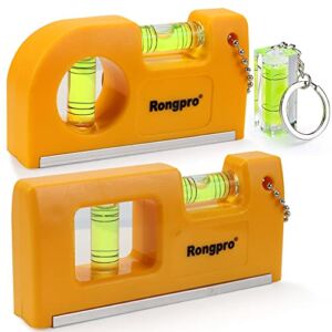 RONGPRO Magnetic Small Pocket Level Tool, Spirit Level Metal Keychain Hook Easy Carry and Storage, Premium Picture Hanging Tool with two Bubble – 2 pack
