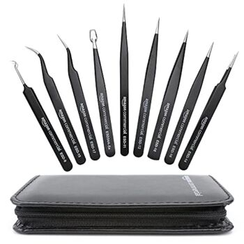 AmazonCommercial 9-Piece Stainless Steel Tweezer Set, Anti-Static ESD Tweezers with Non Magnetic Tips | The Storepaperoomates Retail Market - Fast Affordable Shopping
