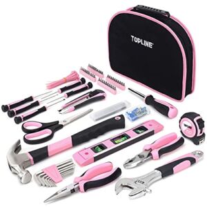 TOPLINE 208-Piece Pink Ladies Tool Kit with Round Pouch, Pink Tools Kit for Women, Household Pink Tool Set for Best Gifts and Home Maintenance