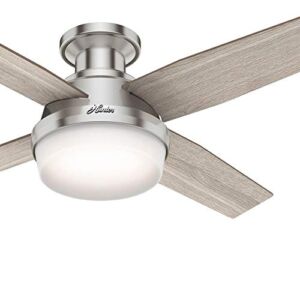 Hunter Fan 44 inch Low Profile Indoor Brushed Nickel Ceiling Fan with Light Kit and Remote Control (Renewed)