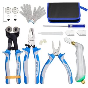 SPEEDWOX 20PCS Heavy Duty Mosaic Wheeled Glass Nippers with Replacement Cutting Wheel Glass Running Pliers Breaker Grozer Pliers Oil Feed Glass Cutter Set Cut Resistant Gloves Leather Zipper Bag