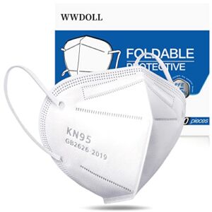 KN95 Face Mask 50 Pack, WWDOLL KN95 Masks 5-Layer Breathable Mask with Elastic Earloop and Nose Bridge Clip, Dispoasable Respirator Protection Against PM2.5 White