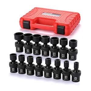MIXPOWER 15-piece 3/8″ Drive Shallow Universal Impact Socket Set, 6 Point, Metric, 8-22mm, CR-MO, Swivel Socket With Flexible Wobble…