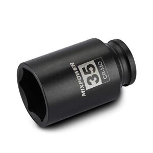 MIXPOWER 1/2″ Drive Deep Impact Socket, CR-MO, 35 mm, METRIC, 6 Point, Axle Nut Impact Grade Socket for Easy Removal