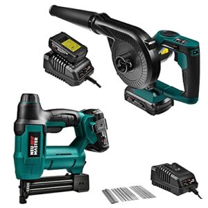 Cordless Brad Nailer (2.0Ah Battery and Charger Included) and Cordless Jobsite Blower Vacuum with Variable Speed, 20V MAX 2.0Ah Battery Included