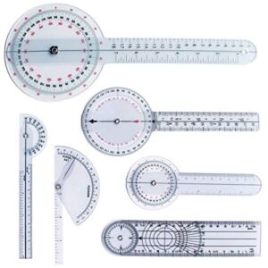 6 Pcs Goniometer Set, Transparent Orthopedic Angle Ruler Plastic Goniometer 6/8/12 Inch Occupational Physical Therapy Protractor Finger Goniometer, 360 Degree Goniometer Medical Ruler